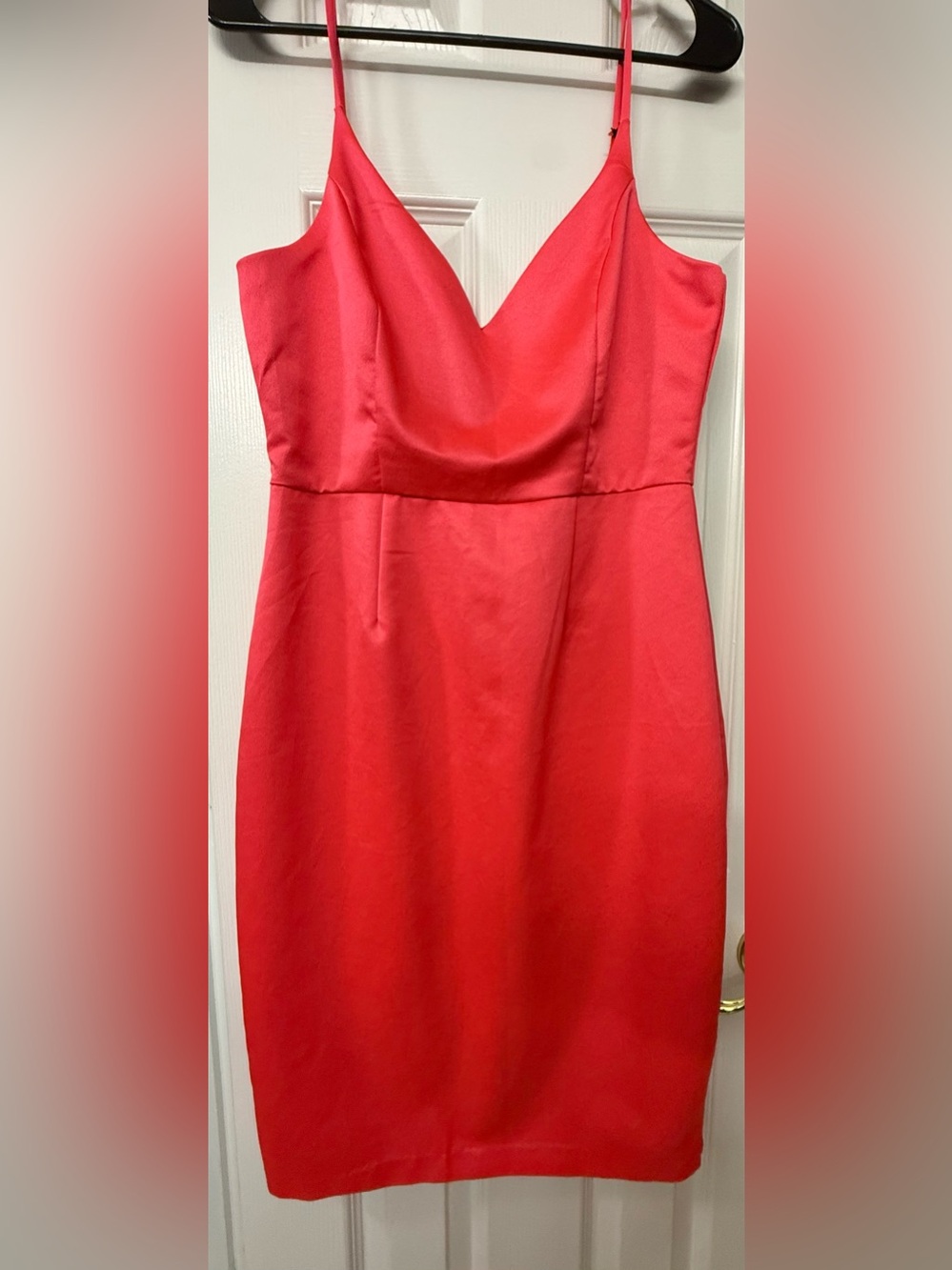 AKIRA coral satin Spaghetti-Strap Sheath Dress